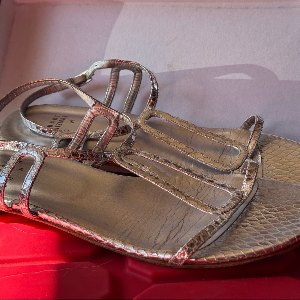 Stuart Weitzman Metallic Snakeskin Sandals - Picture 3 of 4